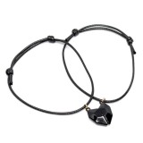 Maria King Fekete színű Mágneses Szív charmos páros zsinórszövet karkötő