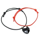 Maria King Fekete színű Mágneses Szív charmos páros zsinórszövet karkötő (fekete és piros)
