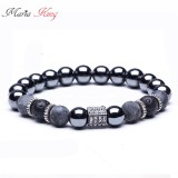 Maria King Fekete-szürke lávakő és kristály gyöngy karkötő, 18 cm