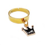 Maria King Fekete tűzzománc korona charmos állítható méretű gyűrű, arany színű, választható szélességben