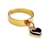 Maria King Fekete tűzzománc szív charmos állítható méretű gyűrű, arany színű, választható szélességben