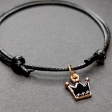 Maria King Fekete zsinórszövet karkötő fekete tűzzománc korona charmmal
