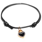 Maria King Fekete zsinórszövet karkötő fekete tűzzománc szív charmmal