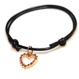 Maria King Fekete zsinórszövet karkötő pink kristály szív charmmal