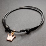 Maria King Fekete zsinórszövet karkötő pink tűzzománc korona charmmal