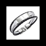 Maria King Fémdíszes fonott többrétegű műbőr férfi karkötő, fehér-fekete