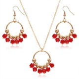 Maria King Geometrikus medál nyaklánccal, fülbevalóval, arany-piros