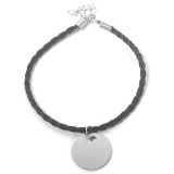 Maria King Gravírozható fém kör charmos pu bőr karkötő, ezüst színben