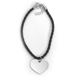 Maria King Gravírozható fém szív charmos, pu bőr karkötő, ezüst színben