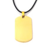 Maria King Gravírozható tüköracél dögcédula pu bőr lánccal, 50x30 mm, arany színben