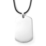 Maria King Gravírozható tüköracél dögcédula pu bőr lánccal, 50x30 mm, ezüst színben