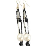 Maria King Gyöngyös-köves láncos nagyméretű fülbevaló, fekete-arany