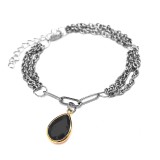 Maria King Háromsoros divat karkötő fekete kristály csepp charmmal, ezüst színű