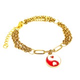 Maria King Háromsoros divat karkötő piros-fehér jin-jang charmmal, arany színű