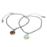 Maria King Kék és fekete smiley charmos páros karkötő, ezüst színű