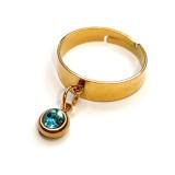 Maria King Kék kristály charmos állítható méretű gyűrű, arany színű, választható szélességben