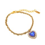 Maria King Kék kristály szív karkötő, arany színű