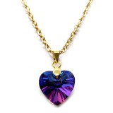 Maria King Kék kristály szív medál arany színű lánccal