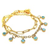 Maria King Kék kristályos charmos rozsdamentes acél dupla karkötő, arany színű