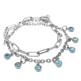 Maria King Kék kristályos charmos rozsdamentes acél dupla karkötő, ezüst színű