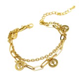 Maria King Kereszt charmos rozsdamentes acél dupla karkötő, arany színű