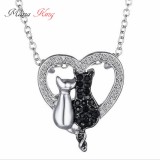 Maria King Két cicás egy szívben nyaklánc, ezüst-fekete, kristályokkal