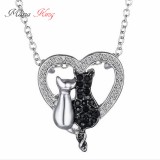 Maria King Két cicás egy szívben nyaklánc, ezüst-fekete, kristályokkal