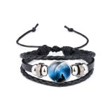 Maria King Kézzel font valódi bőr uniszex karkötő, farkasmotívummal 10.