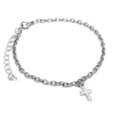 Maria King Kis nemesacél kereszt charmos rozsdamentes acél karkötő, ezüst színű