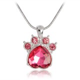 Maria King Látványos Tappancs medál ezüst színű lánccal, bordós rózsaszín kristállyal