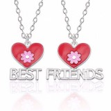 Maria King Legjobb barátok - 2 db lánc és medál, piros-pink virágokkal (Best Friends felirattal)