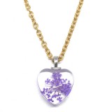 Maria King Lila virág szív üvegmedál arany színű nyaklánccal