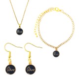Maria King LOVE fekete medál nyaklánc, fülbevaló és karkötő szett