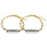 Maria King Love felirat bilétás rozsdamentes acél hosszú szemes páros karkötő, arany színű