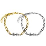 Maria King Love felirat charmos rozsdamentes acél páros hosszú szemes karkötő, arany-ezüst színű