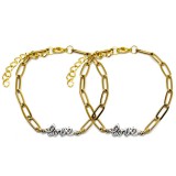 Maria King Love felirat charmos rozsdamentes acél páros hosszú szemes karkötő, arany színű