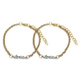 Maria King Love felirat charmos rozsdamentes acél páros karkötő, arany színű