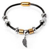 Maria King Mágnes záras bőr karkötő nemesacél Madártoll medállal választható méretben, márkadobozban