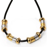 Maria King Mágnes záras bőr nyaklánc arany és ezüst színű nemesacél díszekkel 2., márkadobozban