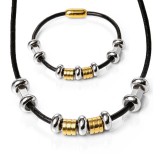 Maria King Mágnes záras bőr nyaklánc és karkötő arany és ezüst színű nemesacél díszekkel, választható méretben, márkadobozban