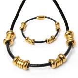 Maria King Mágnes záras bőr nyaklánc és karkötő arany színű nemesacél díszekkel, választható méretben 2., márkadobozban