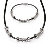 Maria King Mágnes záras bőr nyaklánc és karkötő ezüst színű díszekkel, választható méretben 3., márkadobozban