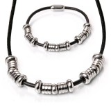 Maria King Mágnes záras bőr nyaklánc és karkötő ezüst színű nemesacél díszekkel, választható méretben 2., márkadobozban