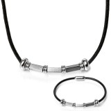 Maria King Mágnes záras bőr nyaklánc és karkötő ezüst színű nemesacél díszekkel, választható méretben, márkadobozban