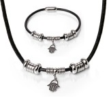 Maria King Mágnes záras bőr nyaklánc és karkötő Fatima keze medállal, választható méretben, márkadobozban