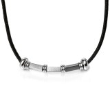 Maria King Mágnes záras bőr nyaklánc ezüst színű nemesacél díszekkel, márkadobozban