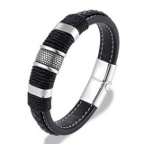 Maria King Műbőr karkötő, fekete-ezüst színű