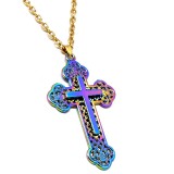 Maria King Nagy eloxált díszes kereszt medál arany színű nyaklánccal