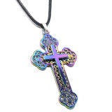 Maria King Nagy eloxált díszes kereszt medál fekete színű bőr nyaklánccal