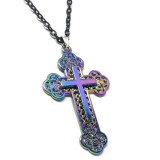 Maria King Nagy eloxált díszes kereszt medál fekete színű nyaklánccal